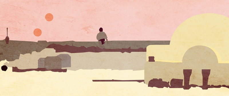 sunny, the past, travel destinations, men, 2K, sunlight, rear view, building exterior, shadow, full length, outdoors, one person, built structure, luke skywalker star wars suns desert tatooine texture artwork