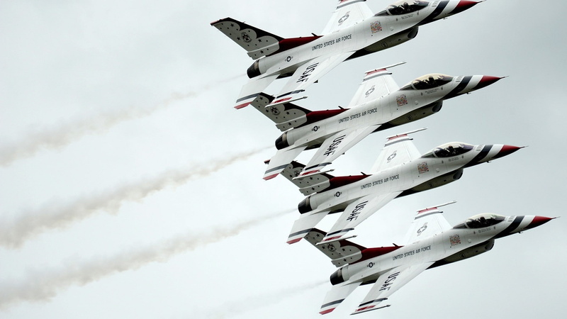 day, aerospace industry, airshow, cooperation, plane, cloud - sky, US Air Force, military airplane, General Dynamics F-16 Fighting Falcon, fighter plane