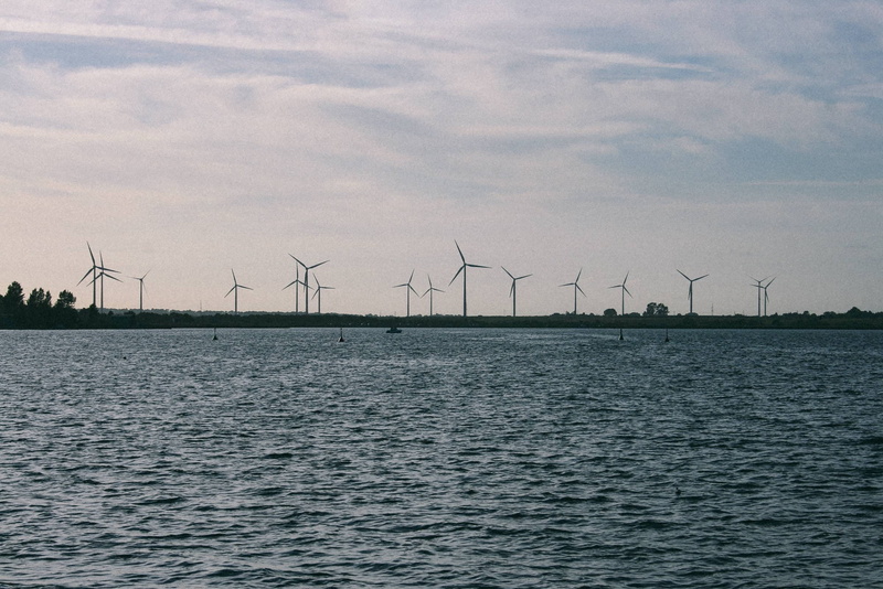 tranquility, power Supply, technology, power, wind Power, lake, renewable energy, big, generator, by the lake, no people, wind Turbine, wood, blue, energy