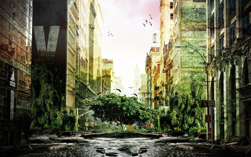 2K, power, buildings, manipulated, city, green, tree, nature
