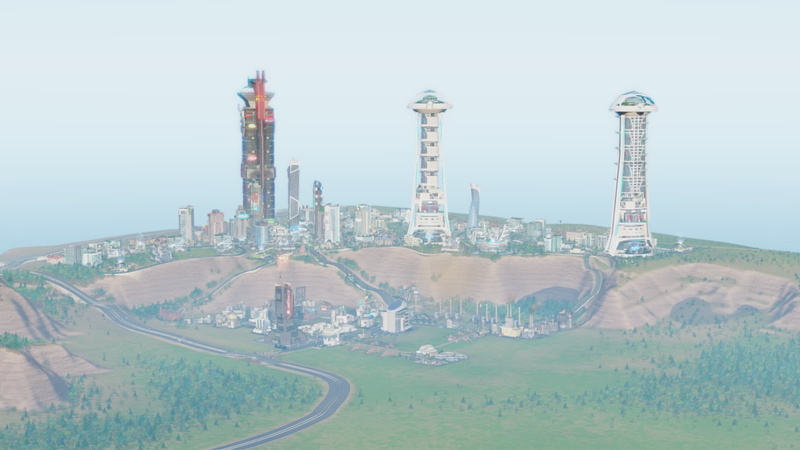 nature, sky, fuel and power generation, SimCity, tower, refinery, travel, building exterior, 720P, aerial view, industry, architecture, high angle view