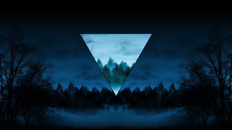 1080P, Night, Polyscape, Blue, Nature, Fog, Triangle, Abstract, Dark, Tree