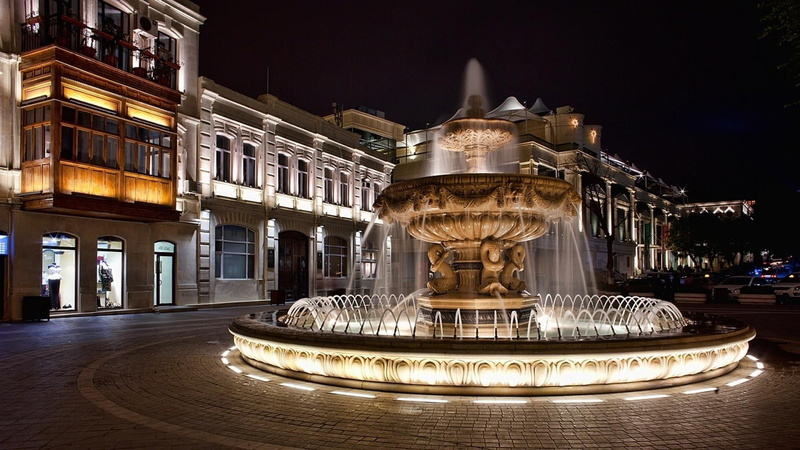 night, building exterior, ancient, city, illuminated, travel destinations, no people, history, craft, azerbaijan, the past, architecture, government, baku