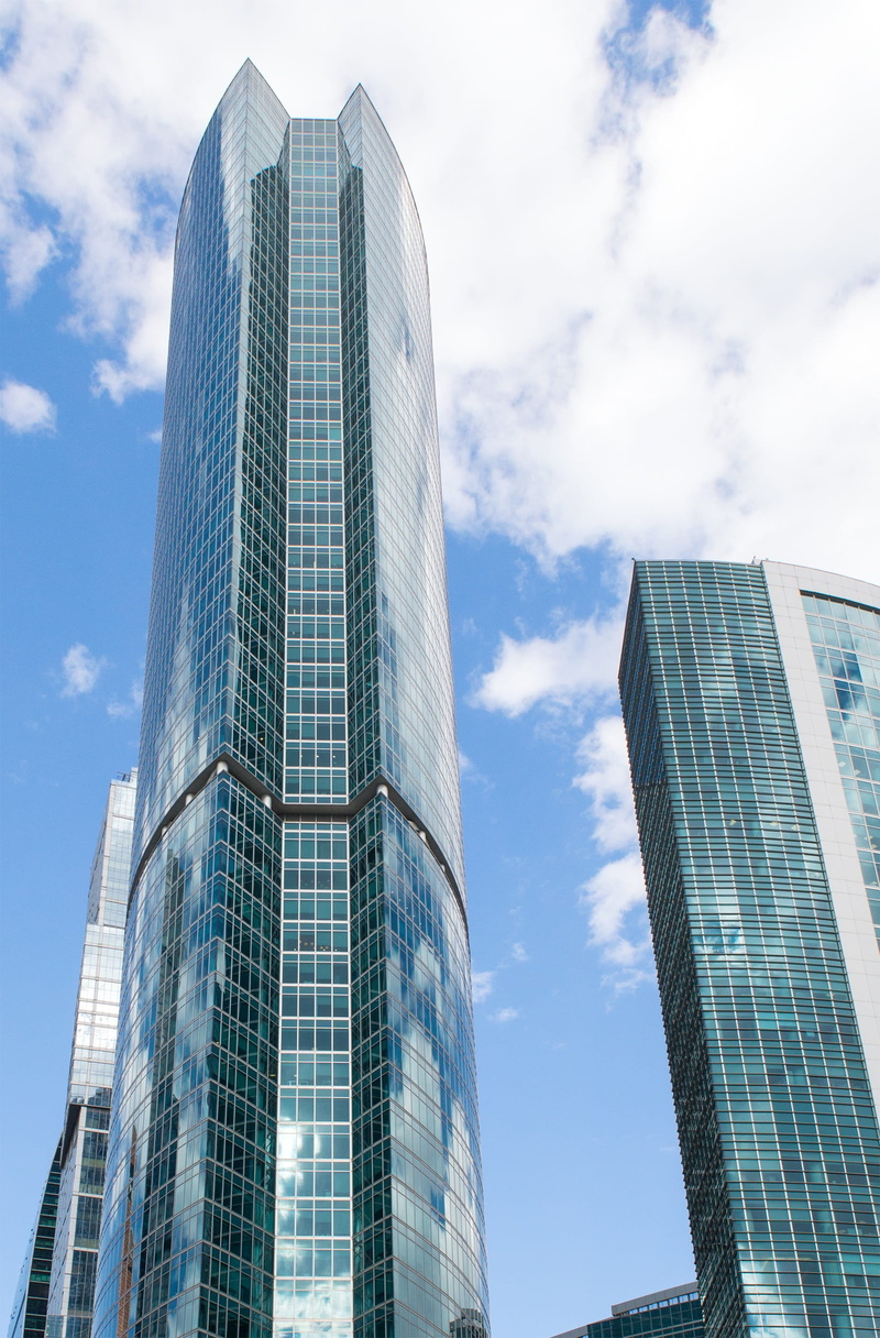 building exterior, office center, glass, multistory building, Moscow, architecture, the façade of the, nature, day, building, window, megalopolis, 1080P