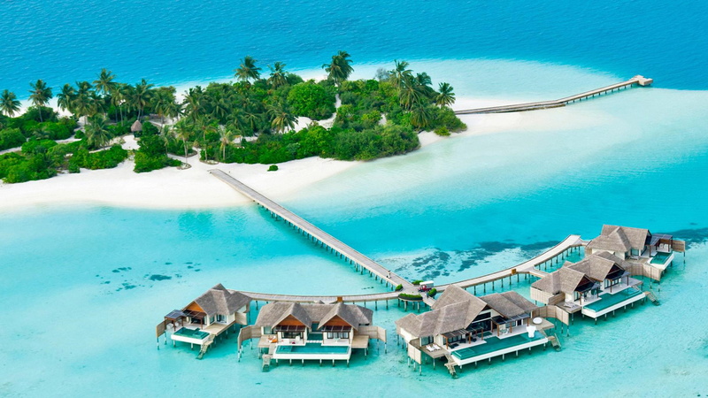 swimming pool, turquoise colored, 4K, plant, no people, sea, hd, pollution, resort, built structure, maldives, architecture, travel destinations, high angle view