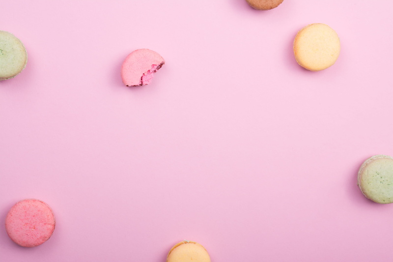 directly above, 5K, copy, flatlay, pink background, wellbeing, food and drink, healthy eating, group of objects, sign, french, studio shot, macaroons