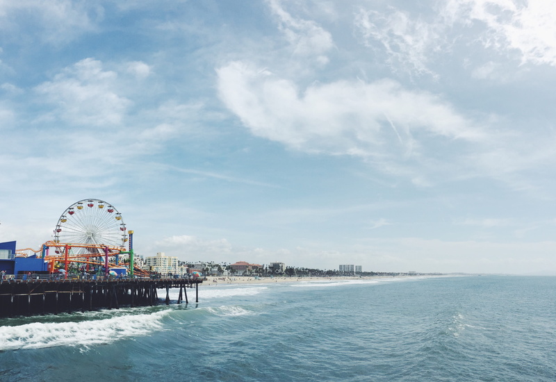 4K, santa monica, sea, seafront, shore, beside, water, monica, california, no people, pier, sky, cloud, arts culture and entertainment, wheel, built structure