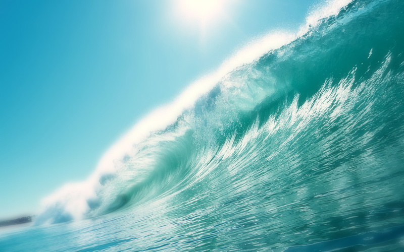 low angle view, photo, nature, 2K, green color, clear sky, seawave, scenics - nature, outdoors, sunlight, water, beauty in nature, waves, backgrounds