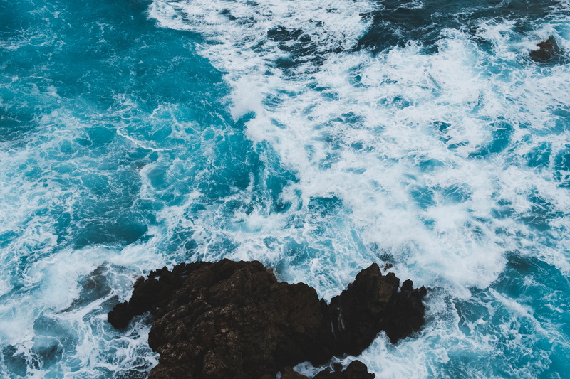 beauty in nature, outdoors, aerial, daytime, hitting, rocky coastline, aquatic sport, waves, flowing water, solid, blue, sea, nature, photography, ocean