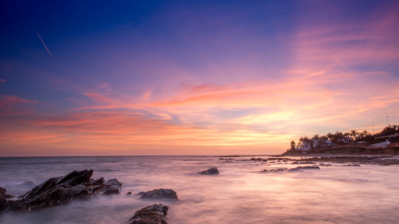 long exposure, beach hype, blue, rocks, tranquility, nature, beach, no people, seawaves, malaga, waves, scenics - nature, photo, rock - Object, 5K, horizon over water