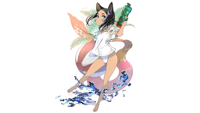 anime, black, young adult, anime girls, character, hairstyle, cut out, hair, blond hair, summer, fashion, one person, clothing, white background, indoors