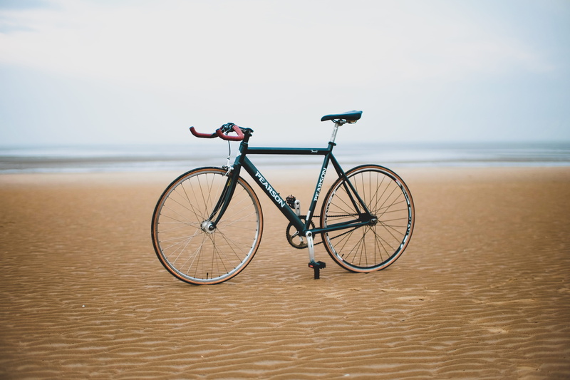 background, black, water, road, coast, fixie, transportation, ocean, beauty in nature, tranquil scene, minimalist, sandy beach, vehicle, stationary, 4K