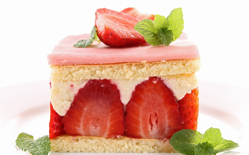 2K, freshness, cake, herb, food and drink, ready-to-eat, strawberry, healthy eating, sweet, snack, indoors, still life, dessert, strawberries, berry fruit