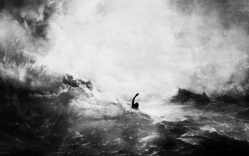 Alex Cherry, sea, artwork, arms up, 2K, monochrome