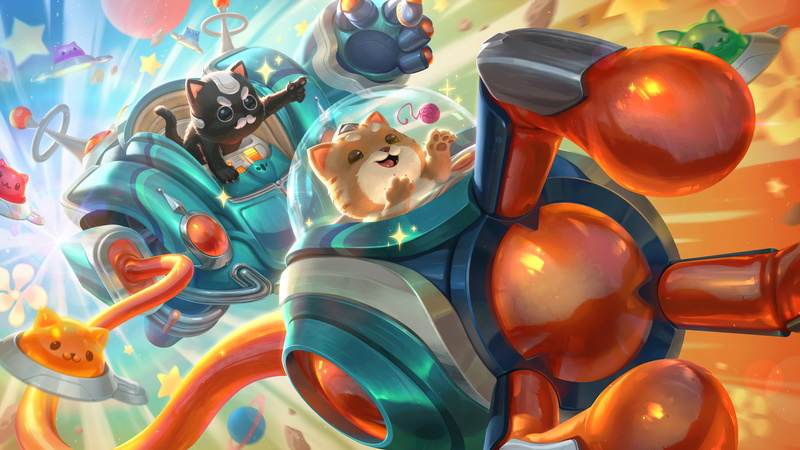 Support (League Of Legends), michis, Riot Games, 4K, cats, sup, Blitzcrank, robot, League of Legends, Blitzcrank (League of Legends), space, Space Groove