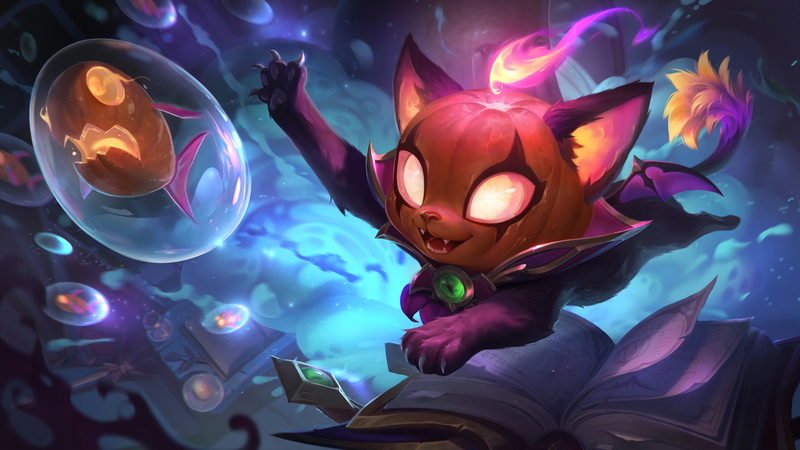 cats, Riot Games, Support (League Of Legends), 8K, 4K, Bewitching, pumpkin night, League of Legends, pumpkin, witch, digital art, GZG, Halloween, Yummi