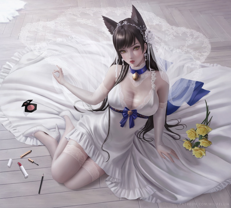 artwork, drawing, Azur Lane, digital art, fan art, 4K, Atago (Azur Lane), Wickellia, fantasy girl, anime girls, anime, illustration