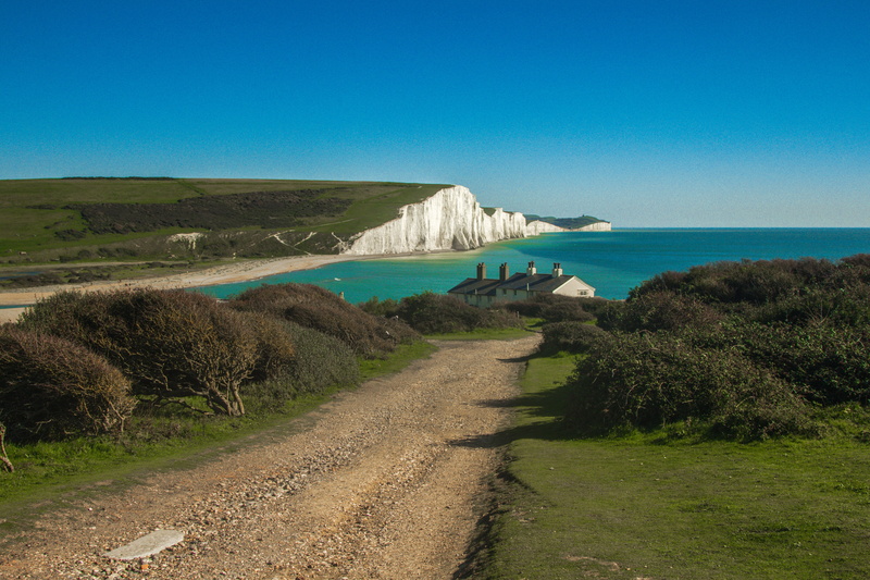 road, scenics, rocks, water, scenics - nature, england, grass, sea, seven sisters, no people, daytime, day, tranquil scene, horizon over water, tranquility