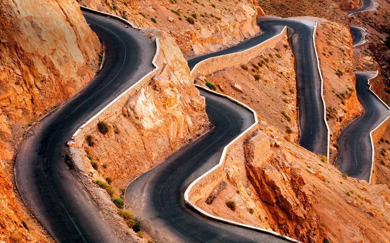The Atlas mountains, 1080P, Morocco, road, the gorge of dades, serpentine