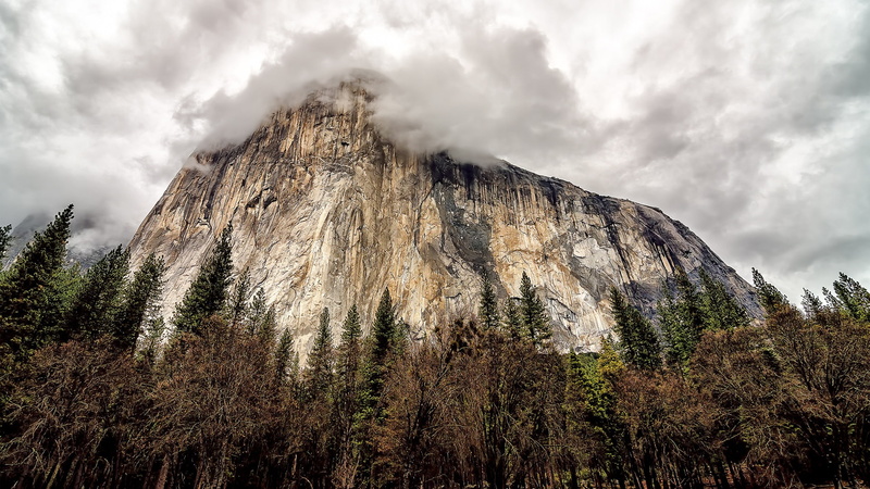 Rock, Clouds, National, near, black, USA, Trees, Yosemite, Park, Mountain, 1080P, California, white