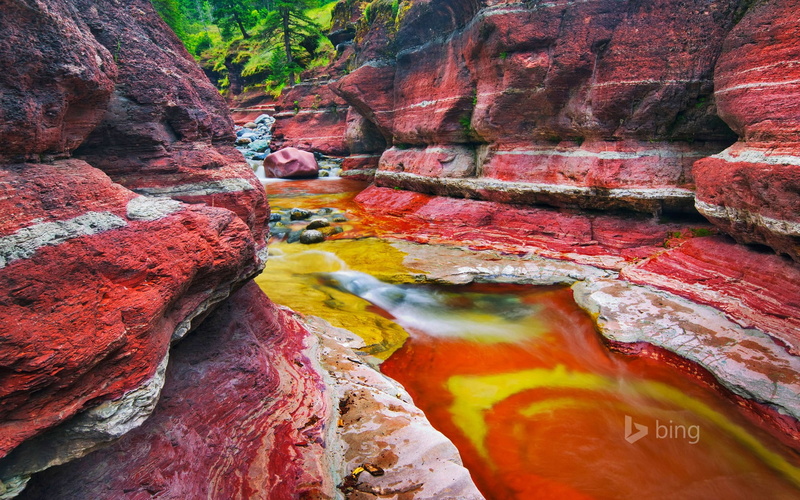 water, red, rock formation, geology, flowing, no people, outdoors, rock - object, travel destinations, multi colored, riverbed, 1080P, eroded, solid, day