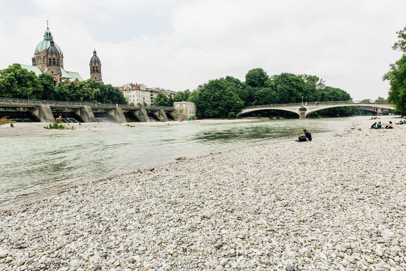 architecture, nature, Munich, sky, relaxation, history, cloud - sky, place of worship, Bavaria, religion, tree, river, building, outdoors, Isar, water
