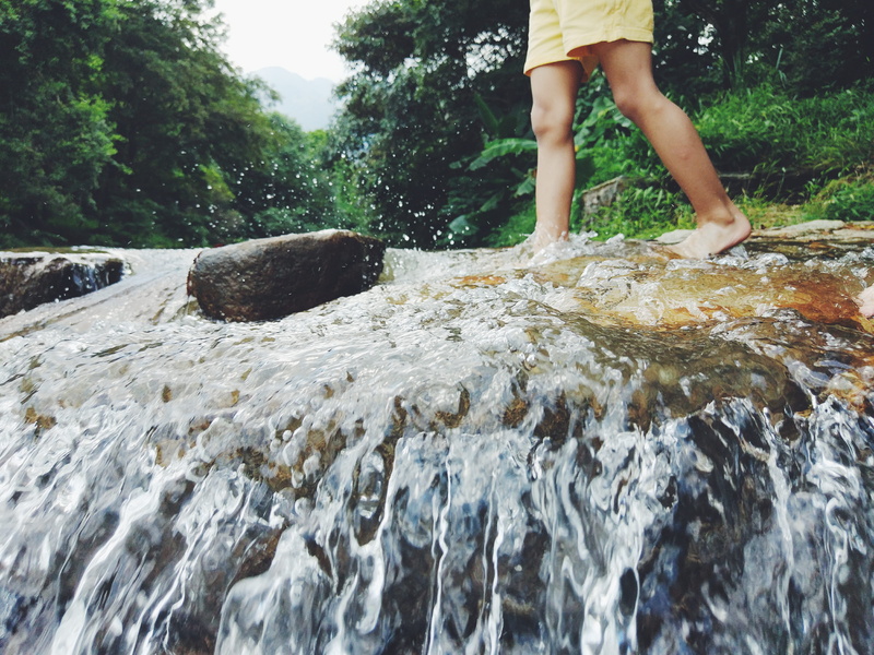 running water, tall, leisure activity, trees, walking, real people, motion, 4K, person, forest, rock, waterfront, river, green, flowing water, flowing