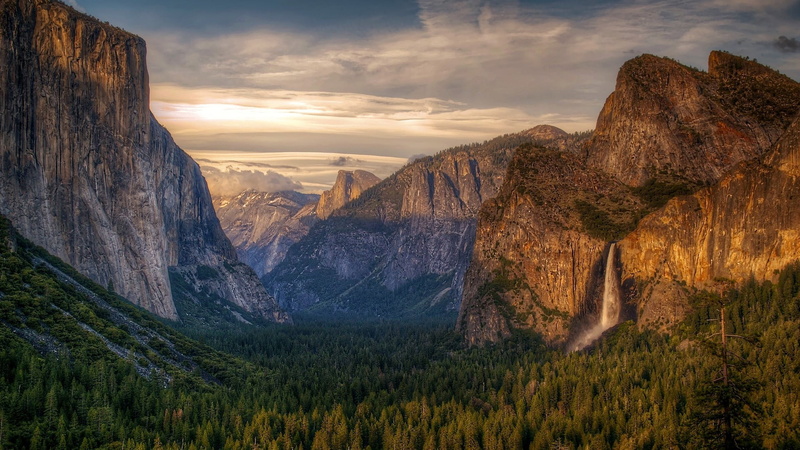 solid, pine tree, outdoors, rock - object, trees, 1080P, cliff, landscape, beauty in nature, sky, cloud - sky, mountain range, rock formation, mountains