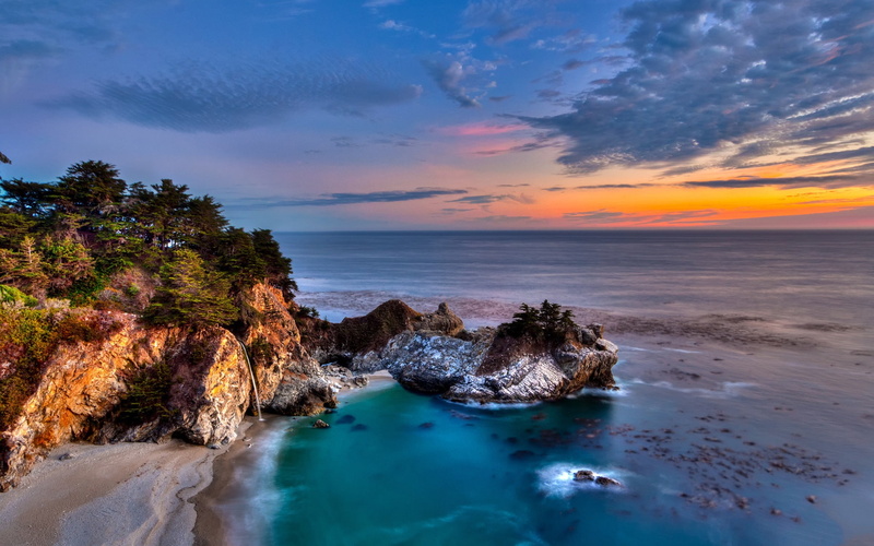 Trees, State, Park, California, Sunset, 1080P, Pfeiffer, Coast, Julia, Burns, Rocks