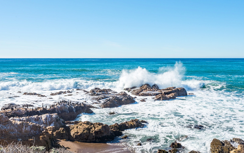 cyan, outdoors, 2K, no people, breaking, horizon, coast, white, power, blue, land, atlantic ocean, horizon over water, water, motion, rock - object, power in nature