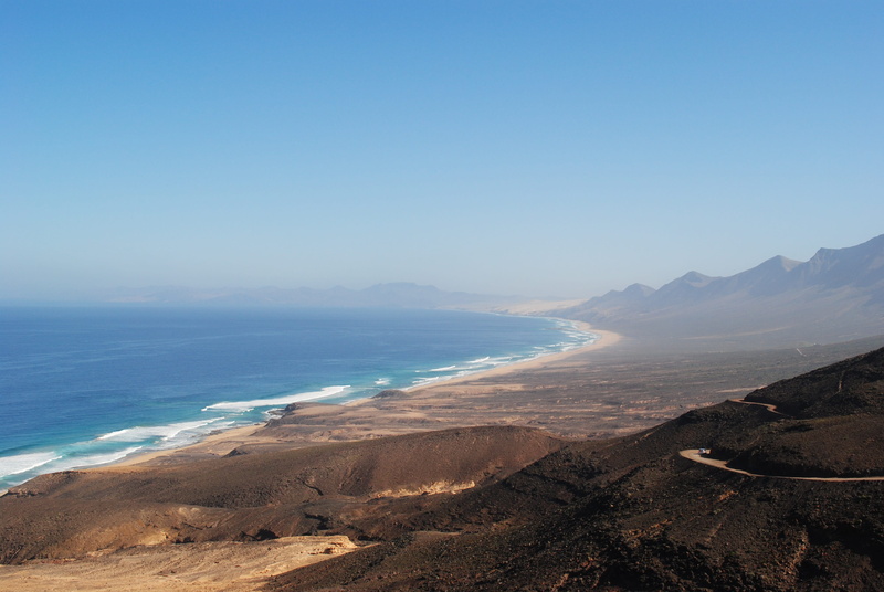 travel Locations, west coast, landscapes, blue, 4K, scenics - nature, environment, beach, copy space, mountain, sea, outdoors, Fuerteventura, travel, landscape