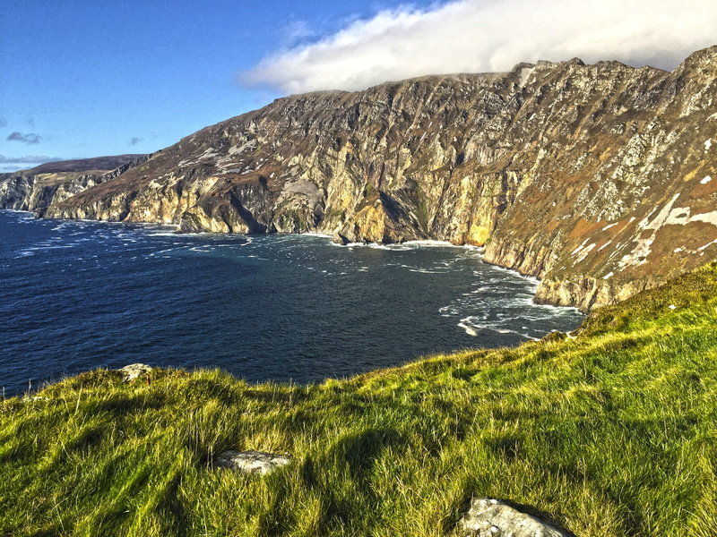 slieve league, mountain, west coast, green color, view, surf, cliffs, ireland, cloud - sky, scenics - nature, non-urban scene, atlantic, landscape, ocean surf