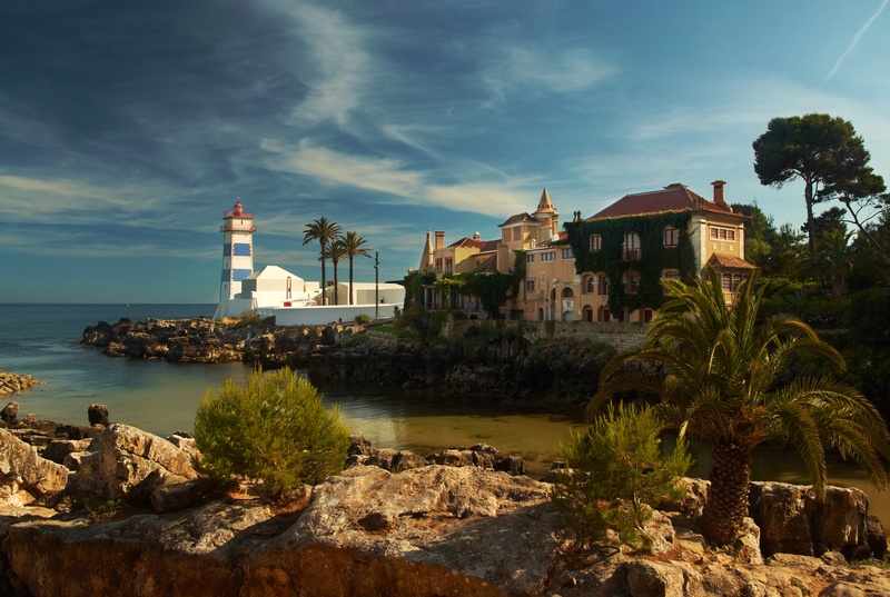 lisboa, mansion, tree, estoril, no people, seashore, shore, palm tree, city, building, outdoors, atlantic, lighthouse, building exterior, cascais, near