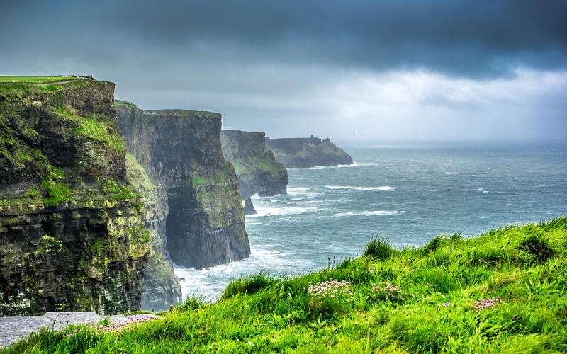 plant, beauty in nature, rock - object, sky, moher, grass, cliff, travel destinations, nature, outdoors, 1080P, rock, power in nature, solid, environment