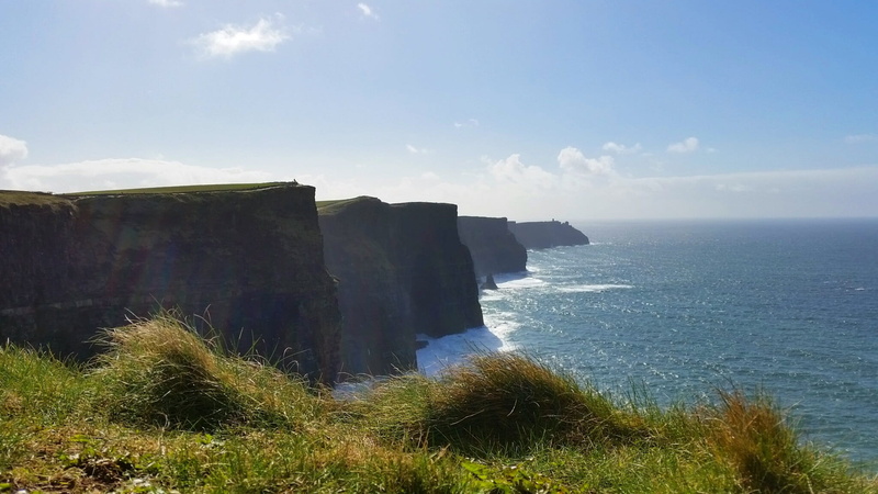 water, tranquil scene, 1080P, horizon, green, horizon over water, Ireland, Cliffs, beauty in nature, rock, coast, coastline, grass, travel, moher, rock - object