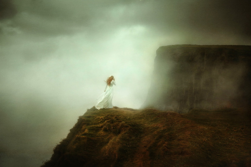 girl, 1080P, TJ Drysdale, open, fog, Cliffs of Moher