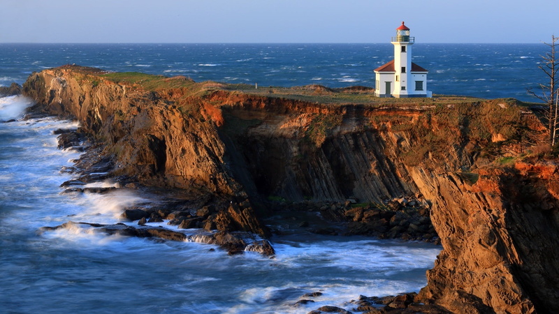 stack, scenics - nature, cape arago lighthouse, oregon, sea, architecture, no people, cape arago light, water, ocean, solid, tower, horizon over water