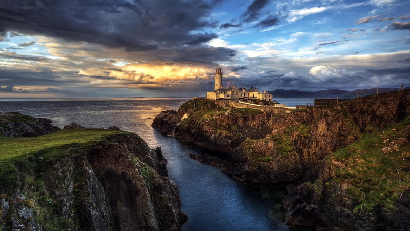 fanad head lighthouse, fanad head, ireland, cliff, tranquility, reflection, fanad, coast, tranquil scene, nature, rock, scenics - nature, headland, sea