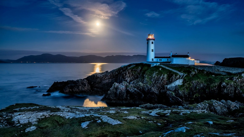 sky, horizon, donegal, safety, fanad, lighthouse, nature, shore, cloud - sky, protection, fanad lighthouse, guidance, solid, coast, ocean, tower, outdoors