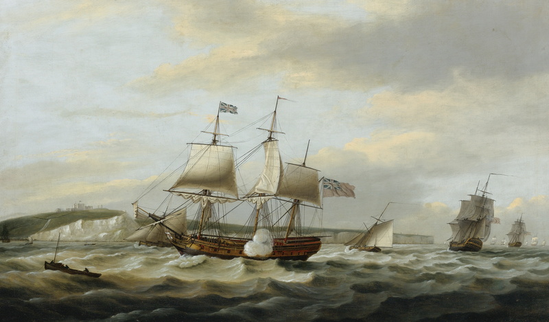 Classical art, landscape, Sailing Ship, boat, waves, UK, artwork, Cliffs Of Dover, Coastline, nature, Thomas Luny, Traditional Art, sea, cliff, 4K, England
