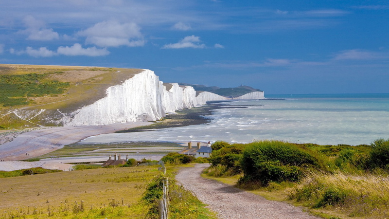 Cottage, sea, England, 1080P, Cliffs Of Dover, cliff