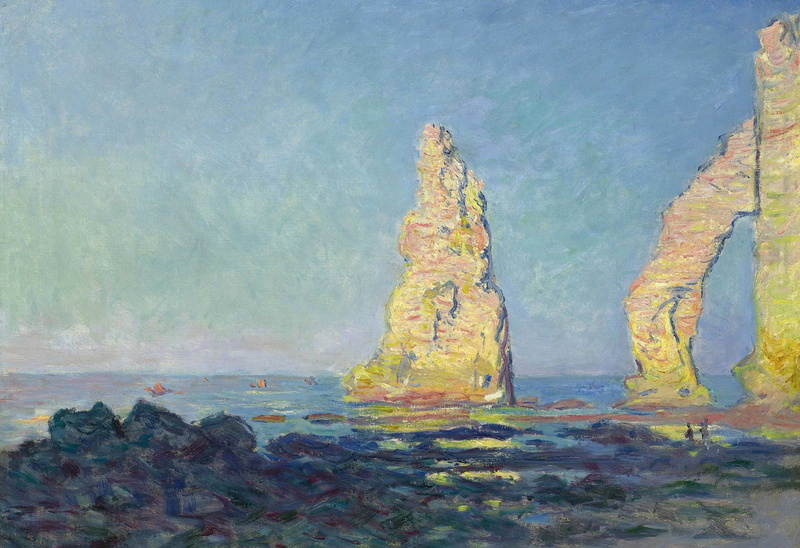 Needle rock at Etretat. Tide, picture, 1080P, Claude Monet, sea, landscape
