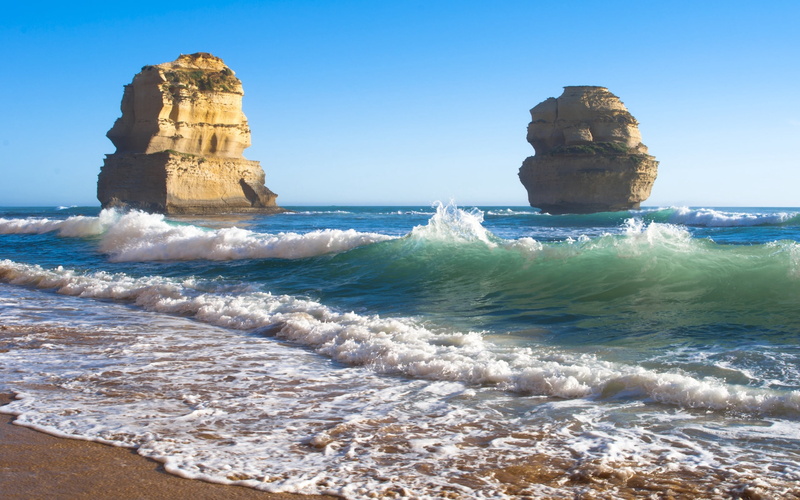 tourism, sunset, land, waves, summer, formations, aquatic sport, twelve Apostles Sea Rocks, cliff, power in nature, port Campbell National Park, day, waters Edge