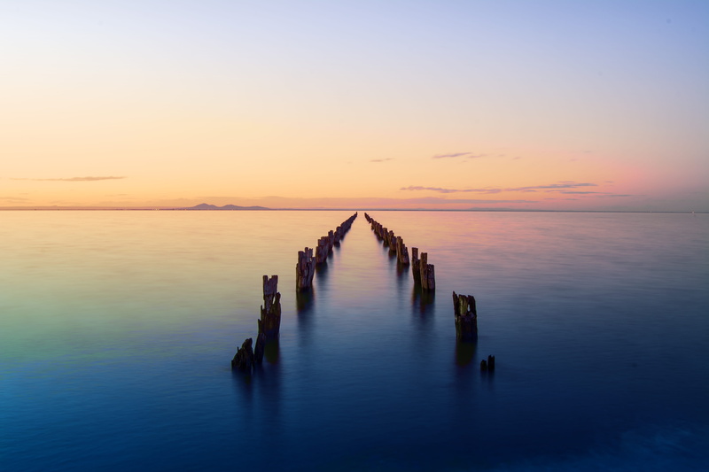 long exposure, wooden post, broken, no people, idyllic, post, beach, sunset, pier, sky, peace, sea, bellarine peninsula, nature, 5K, horizon, australia
