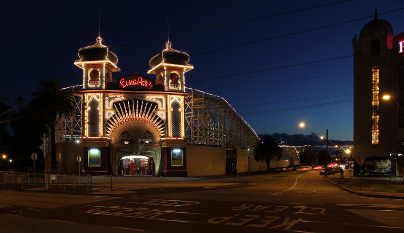 tourism, luna park, amusement park, beach, architecture, outdoors, street light, victoria, city life, building exterior, transportation, seashore, 4K