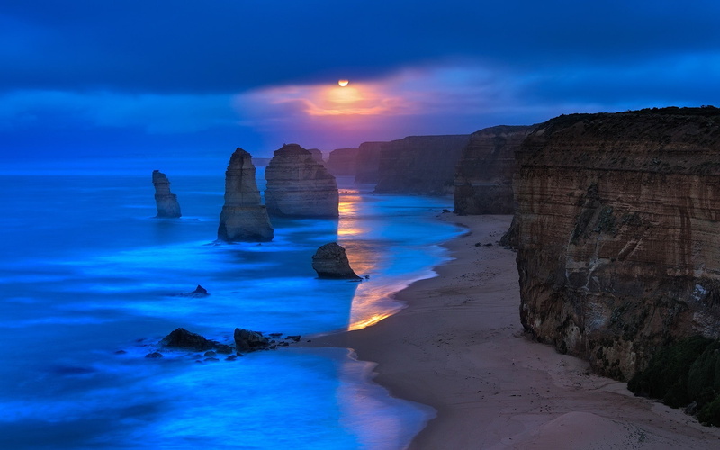 limestone, coast, beach, nature, Australia, cliff, 1080P, sea, landscape, clouds, sky, rock, Twelve Apostles