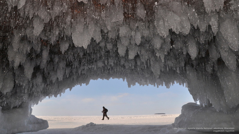 wisconsin, Winter, national, apostle, lakeshore, islands, 2K, lake, superior