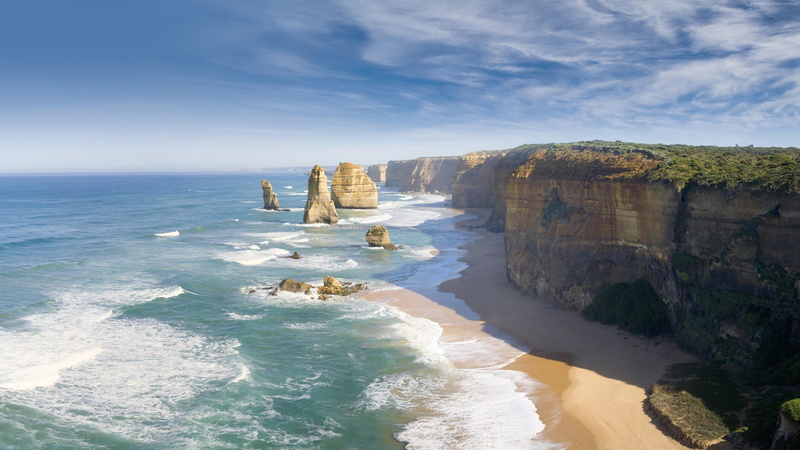rock formation, architecture, stack, day, horizon over water, australia, wave, ocean, port campbell, aquatic sport, tranquility, nature, twelve apostles