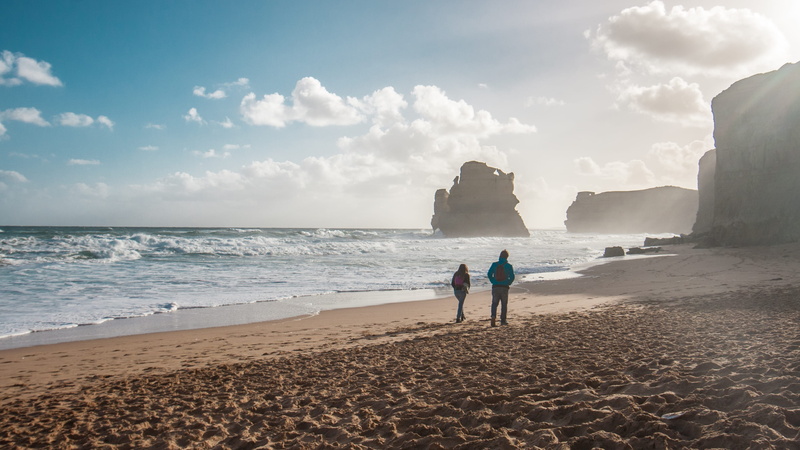 landscape, sand, rear view, leisure activity, land, beach, 2K, great ocean road, gibson steps, victoria, sky, men, australia, togetherness, twelve apostle