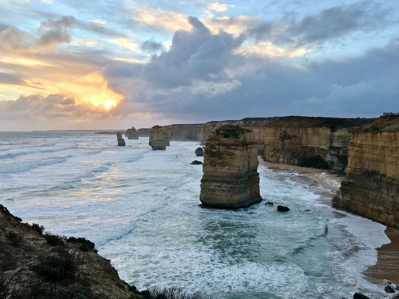 water, sea, sunset, limestone stacks, 4K, nature, stack rock, port campbell national park, motion, limestone, non-urban scene, beauty in nature, beach